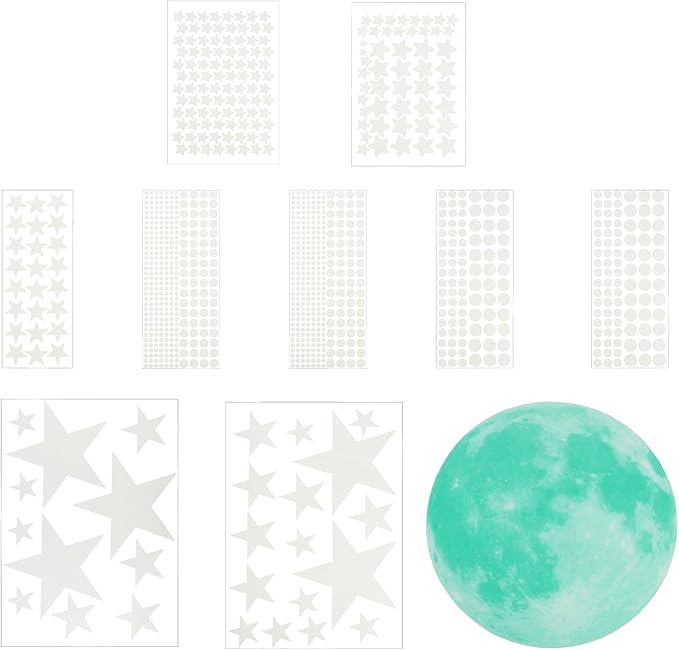 uxcell 1 Set Glow in The Dark Ceiling Star Stickers, Moon and Stars Wall Decals, Glowing Star Decal Decoration for Bedroom, Cyan Moon