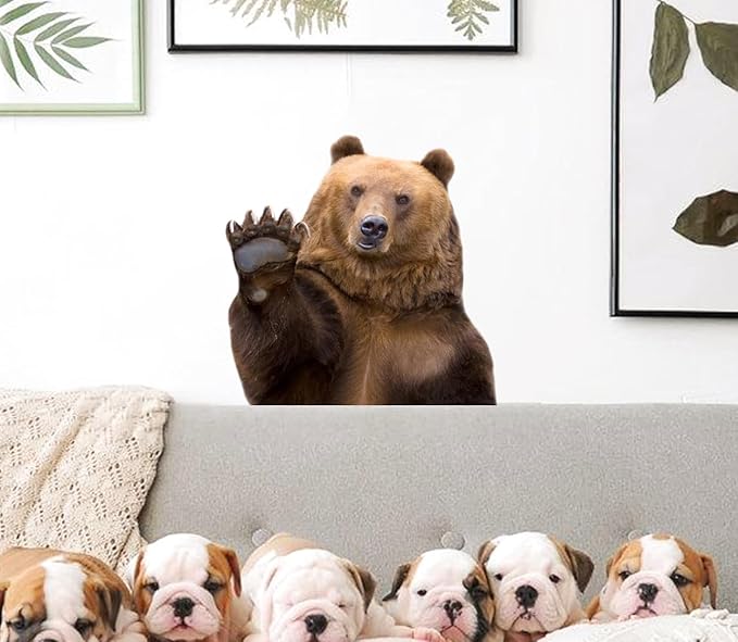 Cute Bear Wall Decal Peel and Stick Vinly Hello Bear Mural Sticker for Safari Wall Decor Funny Gift for Friend Kids Art Room Classroom Shop Wall Decor