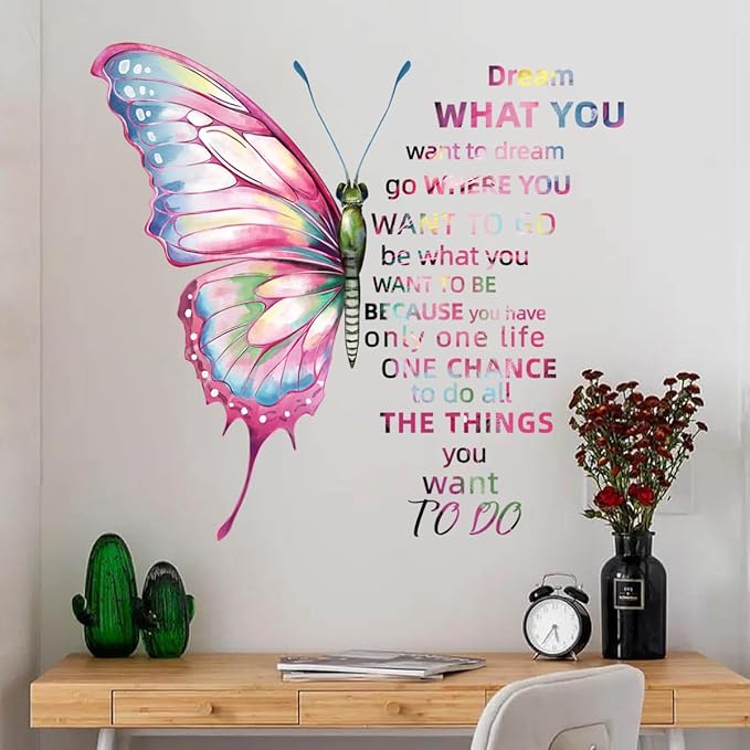 Inspirational Butterfly Wall Decal - Dream Big, Live Boldly - 90cm x 30cm