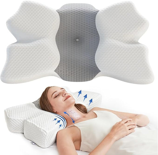 H HOKIZU Cervical Neck Pillow for Pain Relief, Ergonomic Contour Memory Foam Pillow for Side,Back,Stomach Sleepers, Orthopedic Pillow for Neck Pain Relief (White, 24"x14"x5")