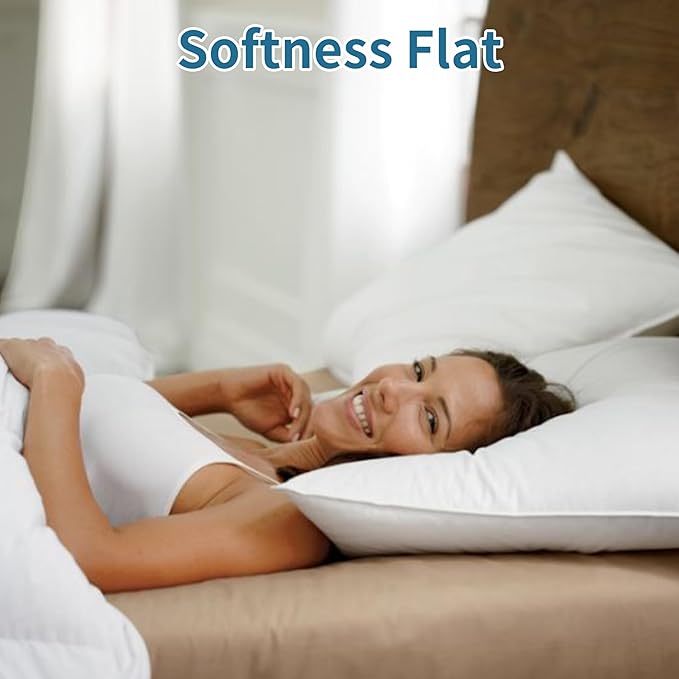 SILUI Extra Flat Thin Soft Pillows Queen Size Set of 2 Pack Bed Pillow Down Alternative Fill for Side Back Stomach Sleepers, White, 20x30 Inches