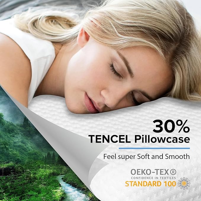 Memory Foam Pilllows for Sleeping, Soft Contour Pillow for Pain Relief, Bed Pillow for Side Back Stomach Sleepers,Cooling Pillow with Removable and Washable Cover, White