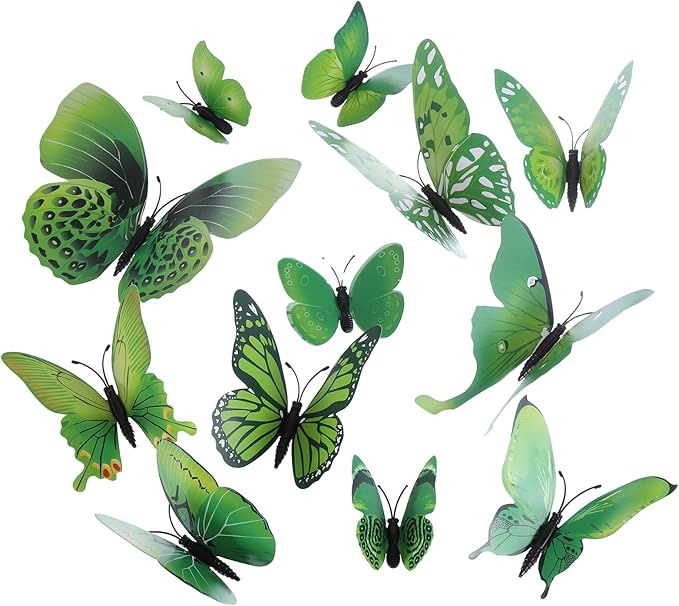 uxcell 120Pcs 3D Beautiful Butterfly Removable DIY Wall Stickers for Bedroom Living Room TV Background Decorations, Green