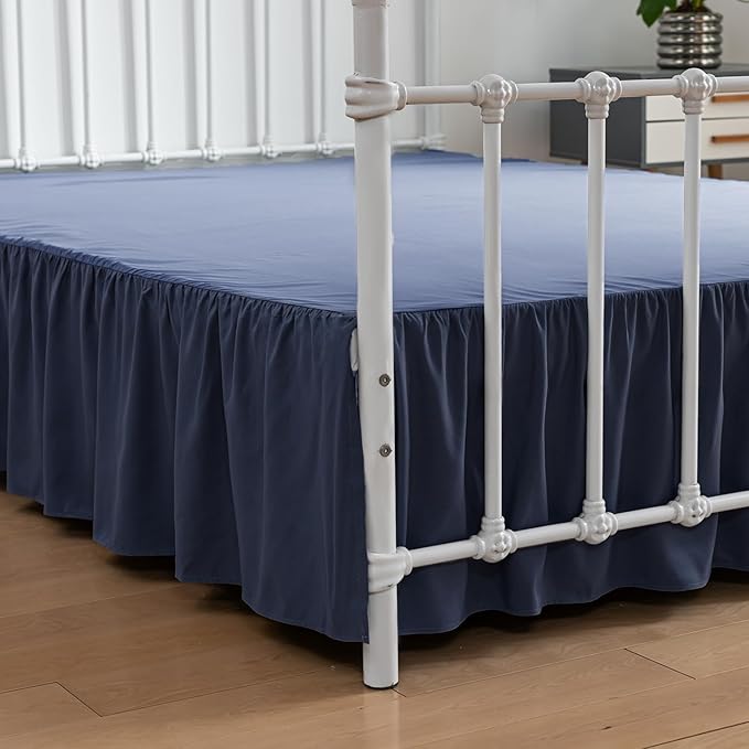 Bed Skirt Queen Size Ruffled Bed Skirt with Split Corners, 12 Inch Drop Dust Ruffle Bed Skirt with Platform,Blue