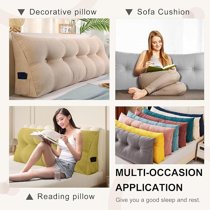 Large Triangular Headboard Pillows Long Backrest Positioning Support Bolster Cushion for Daybed Fluffy Quality Plush Body Wedge Pillow with Removable Cover(Dark green-King-76x8x20in)