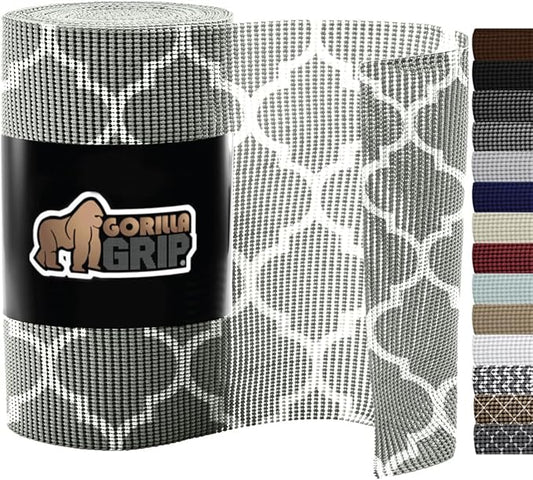 Gorilla Grip powerGRIP Drawer Shelf and Cabinet Liner, Thick Strong Hold, Non-Adhesive Liners Protect Kitchen Cabinets and Cupboard, Bathroom Drawers, Easy Install, Breathable Mat, 17.5" x30', Gray