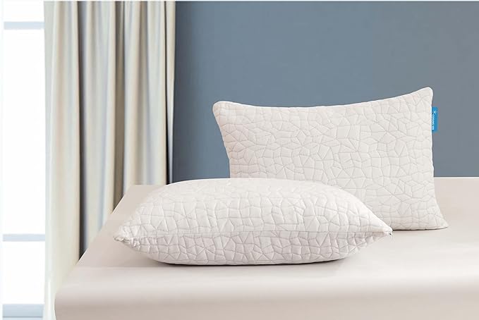 Cooling Pillows for Sleeping, Adjustable Shredded Memory Foam Pillow Standard Set of 1, Cool Pillow for Hot Sleepers, with Extra Fill for Side Back and Stomach Sleepers