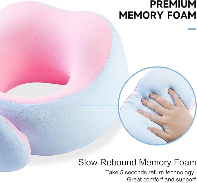 Travel Pillow, 360° Wrapped Travel Neck Pillow, 100% Pure Memory Foam Neck Pillow, Airplane Neck Pillows, Perfect Support, Soft and Breathable Pillows, Travel Accessories with Portable Bag