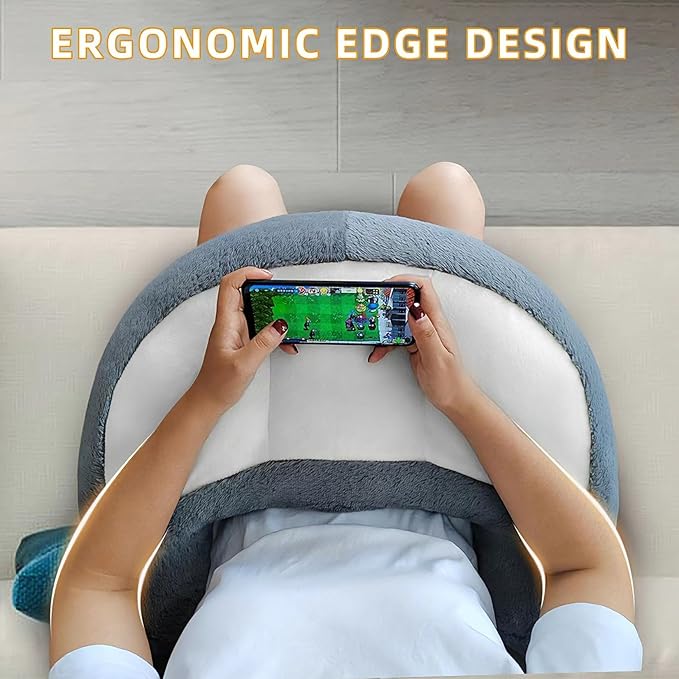 Reading Pillow Lap Pillow for Reading Gaming Pillow for Arms Crochet Pillow Provides Wrist & Elbow Support Suitable for Reading Gaming Working While Sitting on The Bed Floor or Sofa (Grey)