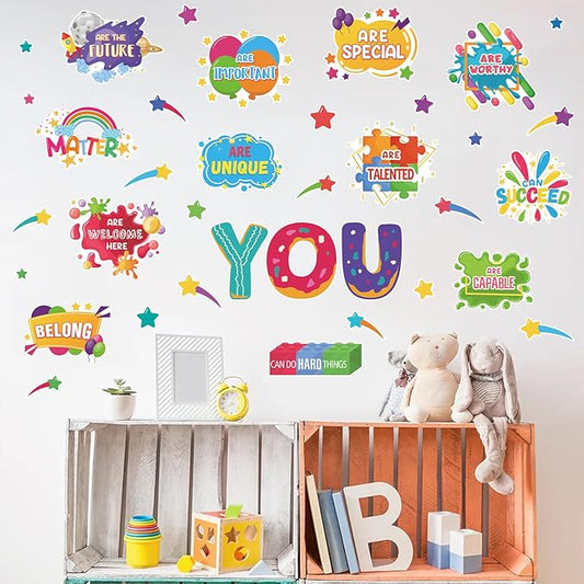 LHIUEM Kids Inspirational Wall Decals 38PCS Funny Daycare Wall Stickers for Toddler Splatter Stars Peel and Stick Testing Motivation Gifts for Students Splotches Wall Decor for Classroom Playroom Bathroom