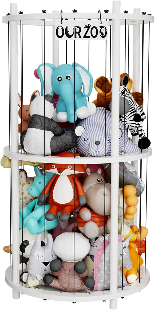 Wood Stuffed Animal Zoo Storage Cage, Extra Large Stuffed Animals Storage Bin Display, for Kids Room, Playroom, Plushies, Stuffy, Plush Toy, Stuff Animal Jail Basket, Toys Organizer Holder