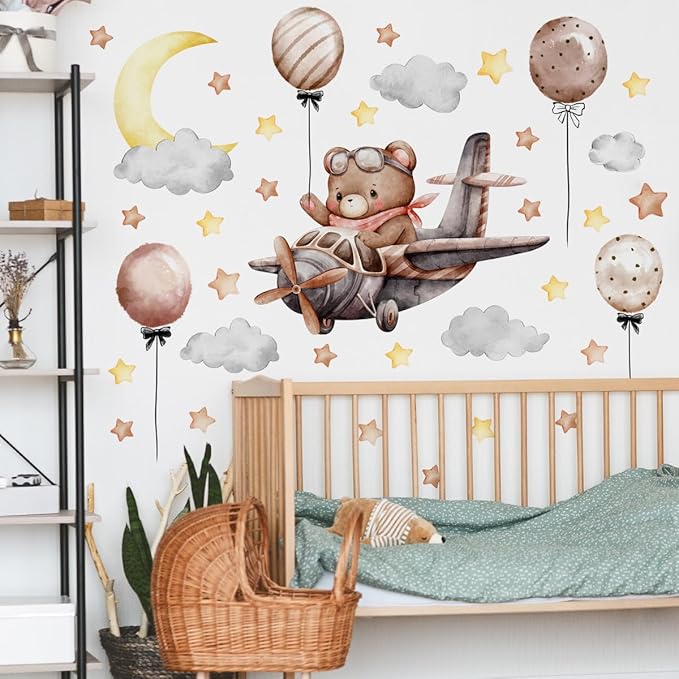 DIY Wall Decal Stickers for Kids Room, Airplane & Spaceship Wall Stickers for Baby Girl Nursery Decor