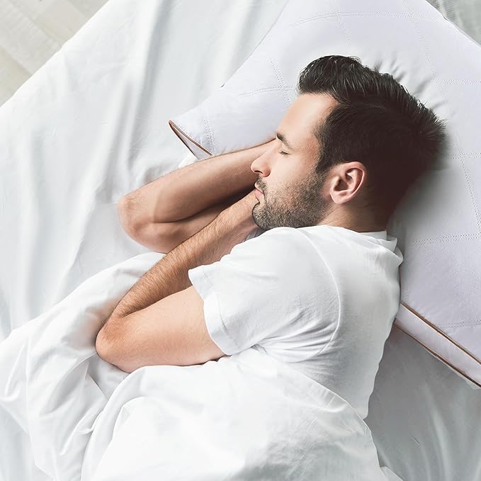 UNIKOME Goose Feather and Down Pillows,Oval Gusseted Feather Down Pillow for Sleeping, 100% Cotton Pillow Cover, King Size, Set of 2