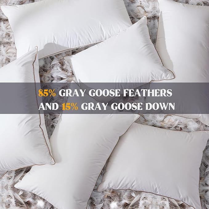 puredown® Goose Feathers Down Pillows Queen Size Set of 2 - Made in USA Soft Fluffy Hotel Pillow, 100% Cotton Cover, Luxury Medium Firm Bed Pillows for Back, Stomach or Side Sleeper.