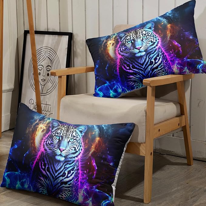 AILONEN Leopard Fitted Sheet Set Twin XL Size, Boys Blue Smoky 3 Pieces Printed Cheetah Bed Sheet Set,Wildlife Fitted Sheet with 2 Pillowcases