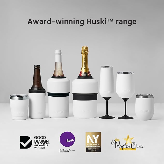 Huski Champagne Chiller | NEW | Award-Winning Iceless Design with Detachable Bottle Stopper | Keeps Wine Cold up to 6 Hours | Fits most 750ml Champagne, Prosecco & Sparkling Wine Bottles (White)
