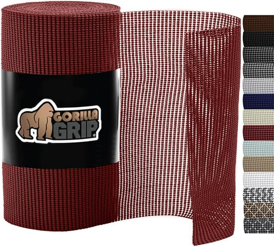 Gorilla Grip powerGRIP Drawer Shelf and Cabinet Liner, Thick Strong Hold, Non-Adhesive Liners Protect Kitchen Cabinets and Cupboard, Bathroom Drawers, Easy Install, Breathable Mat, 12" x10', Red