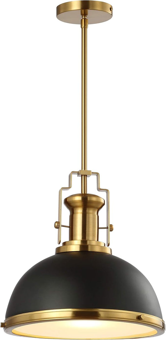 JONATHAN Y JYL9536A Homer 13" 1-Light Modern Industrial Iron LED Dome Pendant, Classic, Cottage, Farmhouse, Industrial, Rustic, Transitional, Office, Living Room, Kitchen, Foyer, Black/Brass Gold