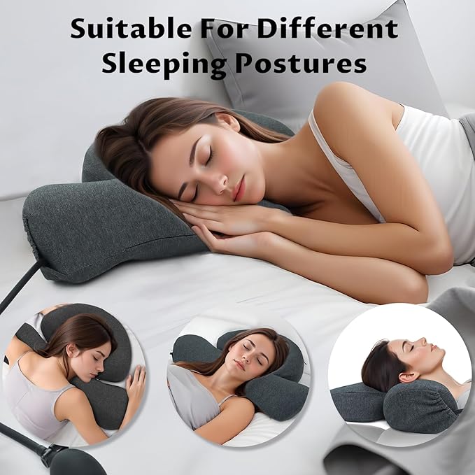 Cervical Neck Pillow Adjustable Memory Foam Pillows with Inflatable Tube, Ergonomic Contour Neck Pillow for Neck Pain Relief,Support Pillow for Side Back Stomach Sleeper