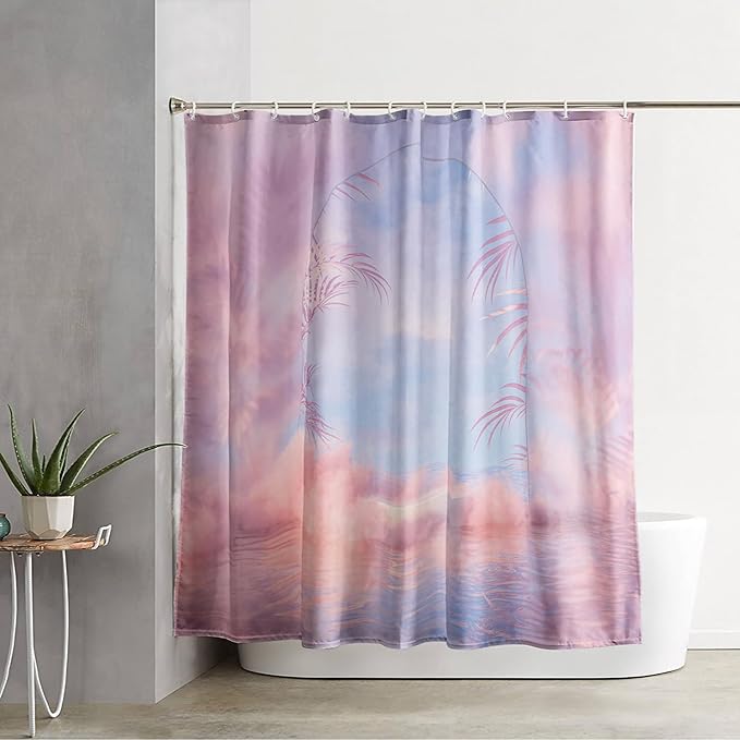 AILONEN Pink Wonderland Shower Curtain,Blue and Pink Sweet Bathroom Shower Curtain for Girls Kids Teens, 48" W*72" H Dream Sky Theme Shower Curtain Sets for Bathroom