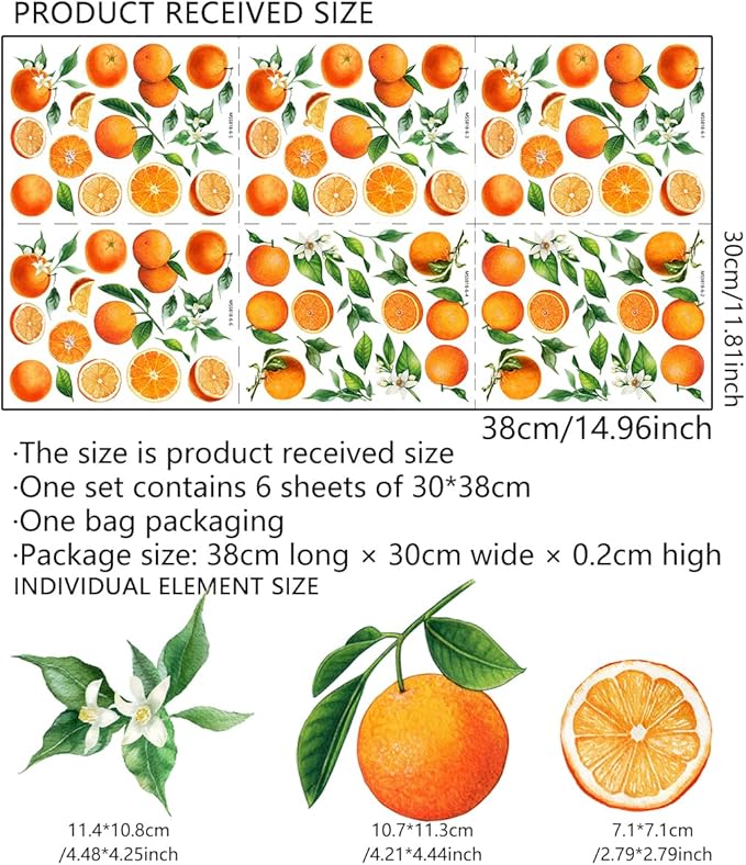 Fruit Orange Wall Decals,Orange Wall Stickers,Tangerine Fruit and Leaves Decal,Vinyl Wall Decals for Bedroom Living Room Nursery Wall Decor Wall Art(Orange)