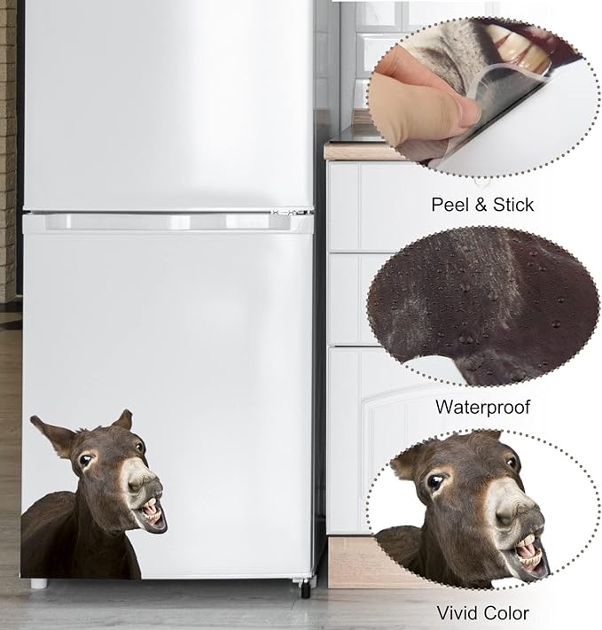 Funny Donkey Wall Art Sticker Realistic Donkey Face Wall Decals Peel and Stick Removable Vinyl Donkey Sticker Gift for Friends Bathroom Kids Bedroom Playroom Art Room Wall Art Decor