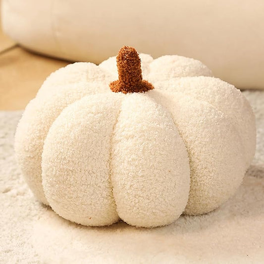 Pumpkin Pillow - Halloween Pumpkin Throw Pillow White 3D Simulated Pumpkin Pillows Fleece Stuffed Pumpkins Decoration for Thanksgiving Halloween Bedroom Fall Decorative (White, 11 inch)