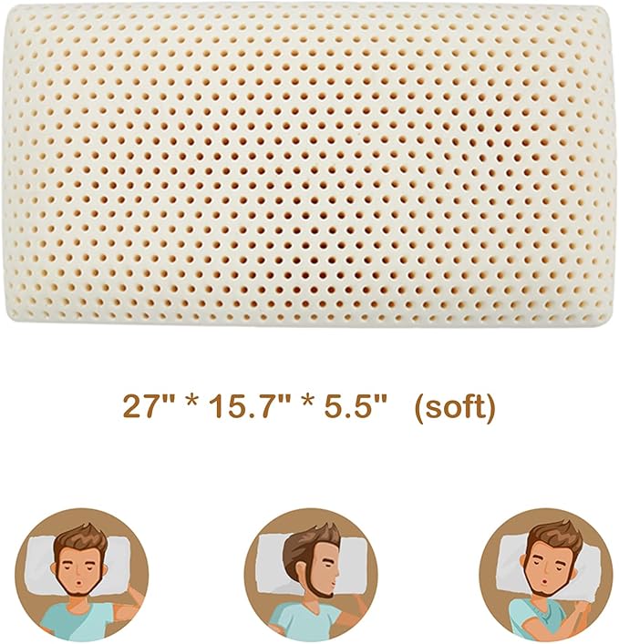 Royalisneeo 100% Talalay Latex Pillow, Soft, Foam Rubber Pillow Helps Relieve Pressure,Best Gift with Removable Cotton Cover for Back, Stomach and Side Sleepers(Queen)