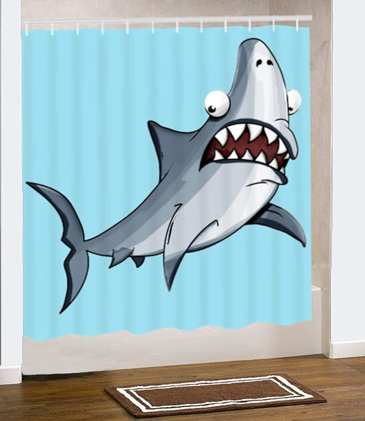 Friendly Shark Shower Curtain. Great for Kids or Gag Gift. Master, Guest, Kids, Boys Bathroom.