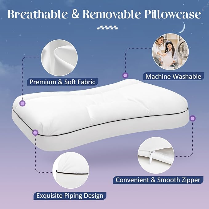 cozyide Cervical Neck Pillow with Removable Pillowcase, Memory Foam Bed Pillows for Neck and Shoulder Support, Ergonomic Neck Support Pillow for Side, Back and Stomach Sleepers, 26" L x 17" W