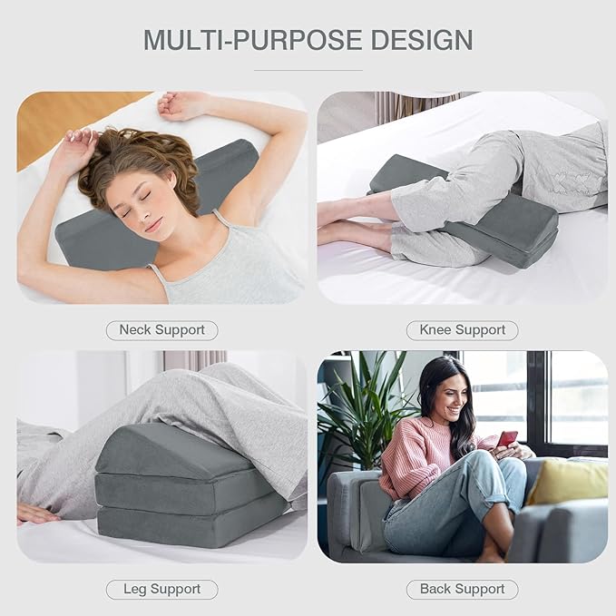 BALAPET 3-in-1 Adjustable Height Wedge Pillow, 7" Height Leg Knee Pillow for Side Sleepers & Aligns Spine, Supportive Bolster Pillow for Pregnancy Relieves Pressure Hip Leg Elevation, 22', Light Grey