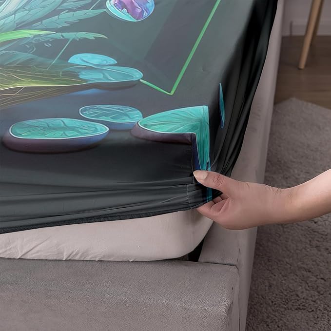 AILONEN White Wolf Fitted Sheet Set Full Size, Cartoon Mushroom and Cute Wolf Bed Sheet Set,3 Pieces Rain Mushroom Fitted Sheet with 2 Pillowcases for Boys Girls