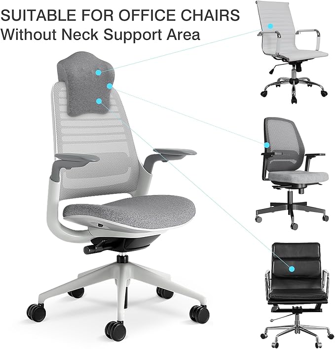 BALAPET Memory Neck Support for Office Chair, Headrest Pillow for Neck Pressure Relief Improved Posture for Working Chair, Car, Sofa, Plane and Travel, Light Grey