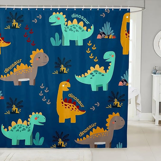 Feelyou Dinosaur Bathroom Shower Curtain Set Cute Dinosaur Bath Curtain Cartoon Dinosaur Shower Curtain Kids Toddler Boys Girls Kids Dinosaur Kids Bathroom Accessories 72"x78"
