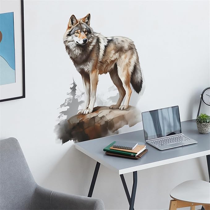 Waterproof Removable Vinyl PVC Wolf Safari Animal Wall Decal Wall Sticker for Nursery School Classroom Livingroom Bedroom Bathroom Decor Peel Stick Art Wallpaper Stickers,Room Decals