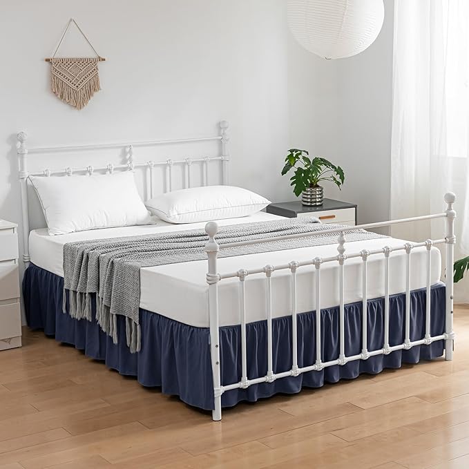 Bed Skirt Twin Size Ruffled Bed Skirt with Split Corners, 16 Inch Drop Dust Ruffle Bed Skirt with Platform, Blue, Twin - 16" Drop