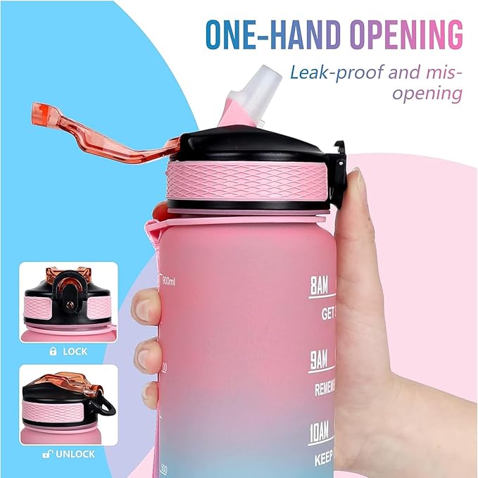 Husky Dog 32 oz Water Bottle with Times Marker to Drink and Straw, Carrying Strap, Leakproof Tritan BPA-Free, Ensure You Drink Enough Water for Fitness, Gym, Camping, Outdoor Sports