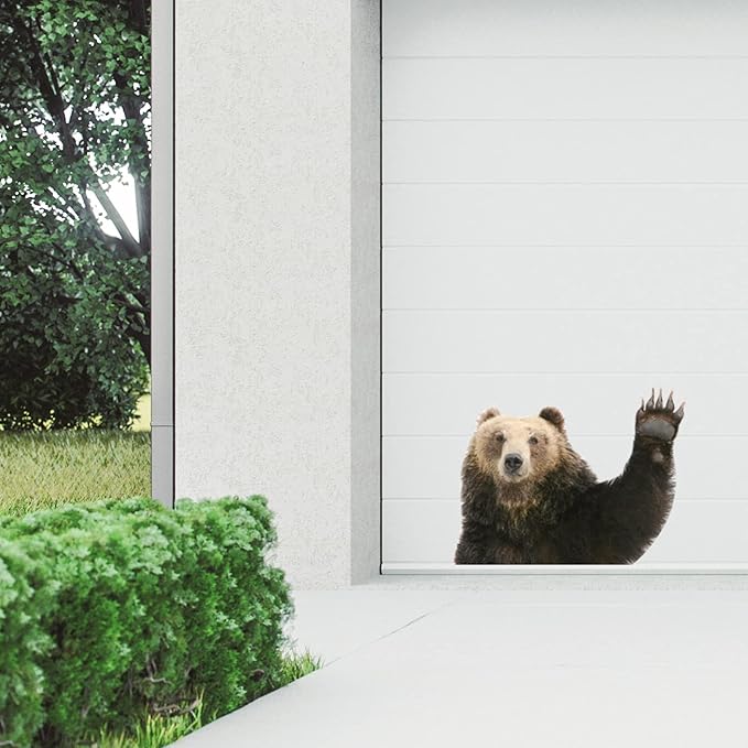 Funny Bear Wall Decal Peel Stick Realistic Hi Bear Wall Art Sticker, Removable Vinyl Bear Sticker Mural Funny Gift for Friends Bathroom Kids Bedroom Playroom Safari Wall Art Decor