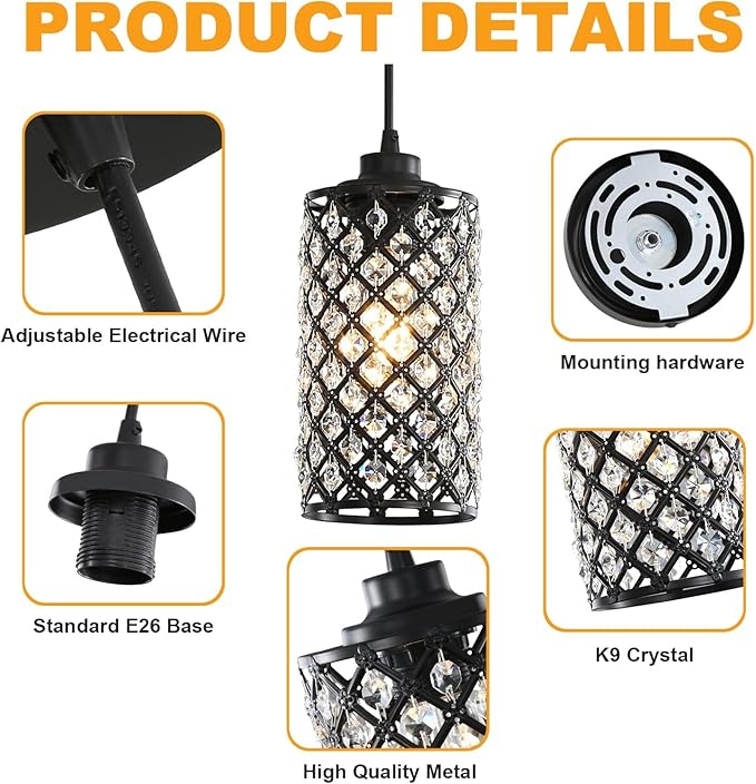 Pendant Lights Kitchen Island, Farmhouse Pendant Lighting, Crystal Pendant Light, Single Kitchen Island Lighting Over Island,1 Light Crystal Pendant Lights Kitchen Island