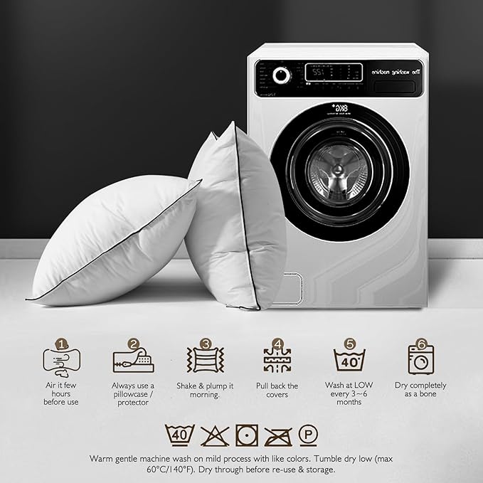 BPC Luxury Feather Down Pillow Standard Size Set of 2 - Medium-Firm Feather Pillow, 3-Chamber Organic Cotton Cover Bed Pillow Inserts, Wrapped in Polyester, 20x26 Inches