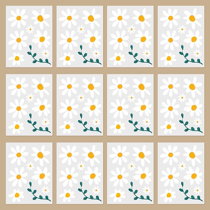 96pcs Cute Daisy Flowers Wall Sticker PVC Colorful Y2k Floral Wall Decor Vinyl Peel and Stick Flowers Stickers for Teen Girls Boy Kids Nursery Bedroom Kindergarten(12 Sheets)