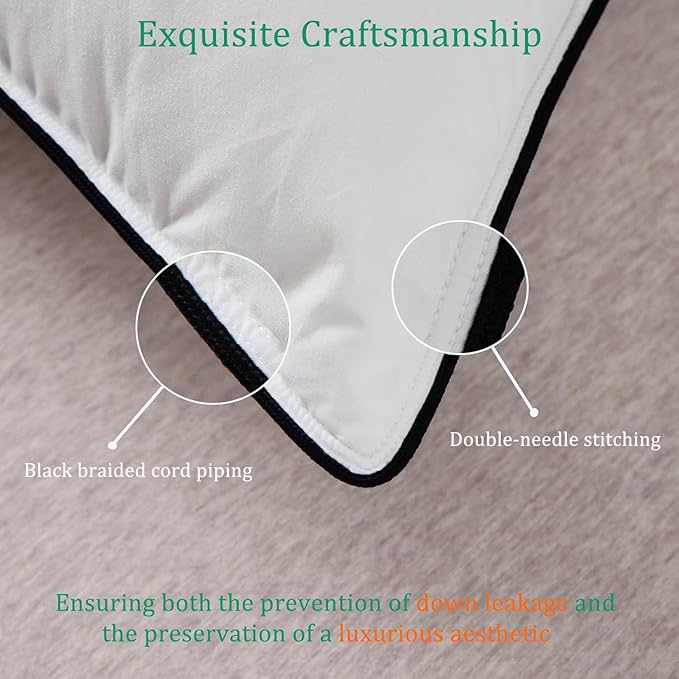 Luxury White Goose Down Pillows Standard Size - 750+ Fill Power - 500 Thread Count 100% Cotton Shell - Soft and Support Down Bed Pillow for Back, Side, Stomach Sleepers - 2 Pack(20 x 26”)