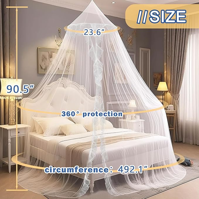 Daksha Princess Bed Canopy for Girls Room, Top and Door Trim with Lace Design, White Bed Canopy with Ruffles Fits Single, Twin, Full, and Queen Beds, Bedroom Decoration