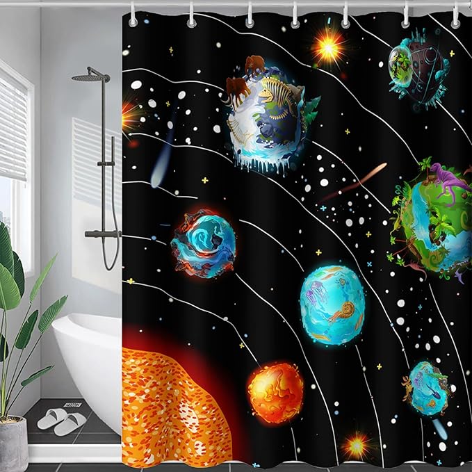 AILONEN Solar System Shower Curtains,Star Trek Bath Curtains for Bathroom Decor,Planet Galaxy Polyester Waterproof for Bathroom with 12 Hooks,36" W*72" H