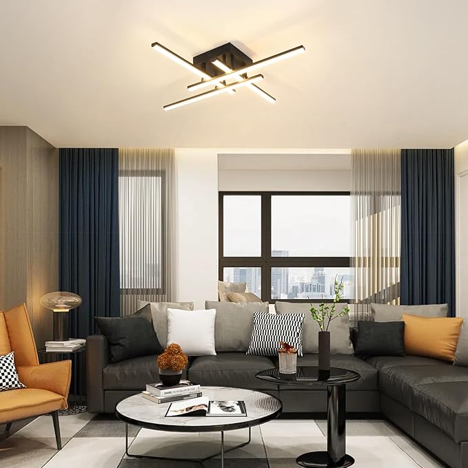 CANEOE Modern Ceiling Light Fixture Sputnik Dimmable Ceiling Light with Remote Control Black Flush Mount Chandelier Ceiling Lamp for Bedroom Living Room Kitchen Led Light Fixtures Ceiling Mount