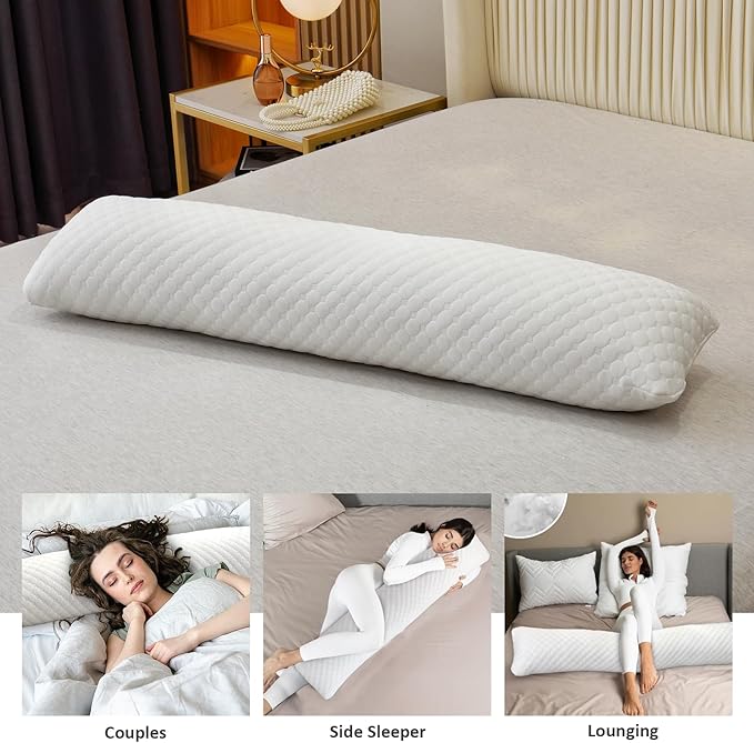 Bioeartha Weighted Body Pillow - Weighted Glass Beads Body Pillow for Adults Full Body Pillow for Deeper Sleep with Breathable Removable Cover, Flexible, Cuddle Support for Side Sleepers 10 * 40 in