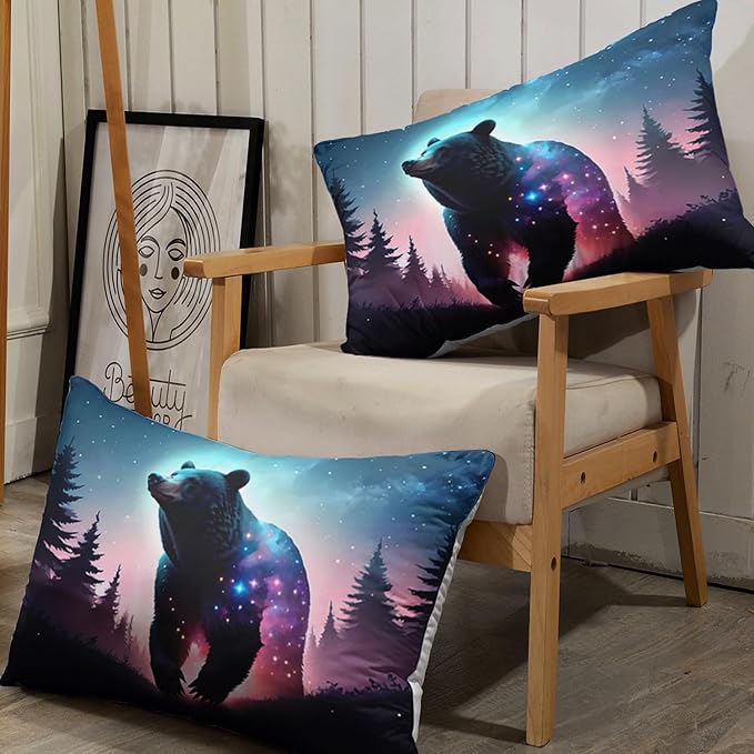 AILONEN Bear Fitted Sheet Set Full Size, Evening Starry Sky Forest Bear Bed Sheet Set Decor,Animal Bear Wildlife Fitted Sheet and 2 Pillowcases,3 Pieces