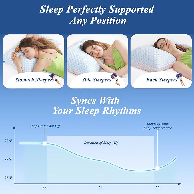 Cooling Pillows King Size Set of 2, Shredded Memory Foam Pillow Adjustable Bed Pillows Firm Pillow with Removable Washable Cover and Extra Filling Pack