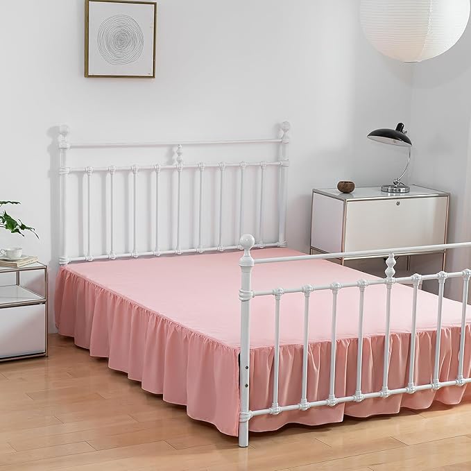 Bed Skirt Full Size Ruffled Bed Skirts with Split Corners, 18 Inch Drop Dust Ruffle Bed Skirt with Platform, 18 Inch, Blush, Full Size