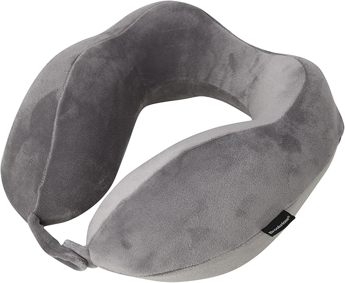 Brookstone Contoured Memory Foam Head and Neck Travel Pillow Ergonomic and Lightweight, Dark Grey
